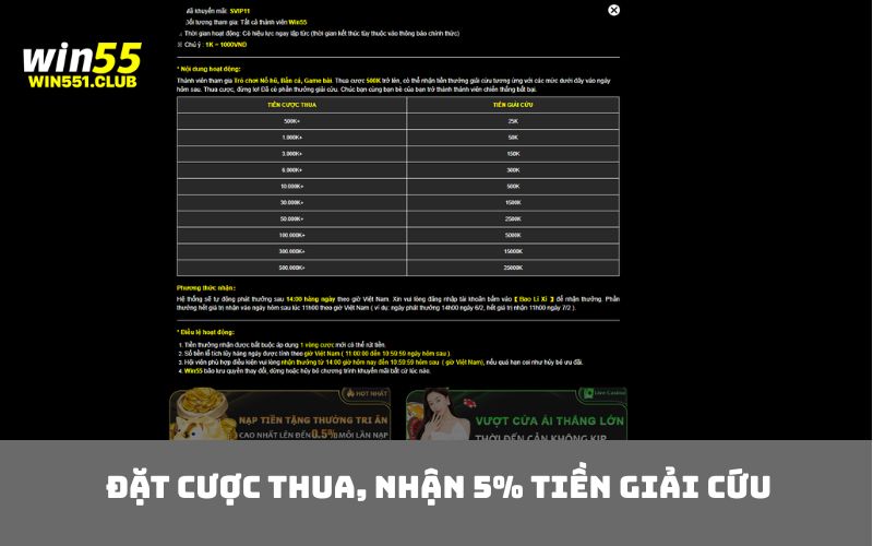 Đặt cược thua, nhận 5% tiền giải cứu